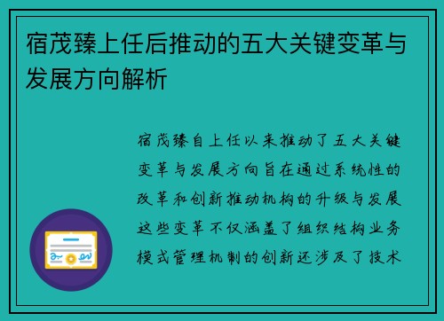 宿茂臻上任后推动的五大关键变革与发展方向解析